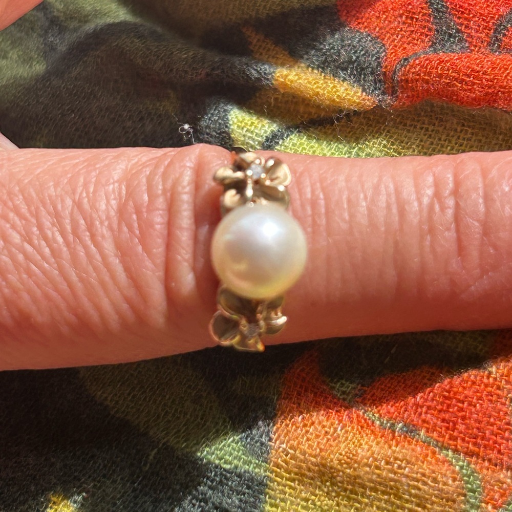 14k diamond Plumeria🌺 Ring with Pearl and diamonds - Picture 6 of 6